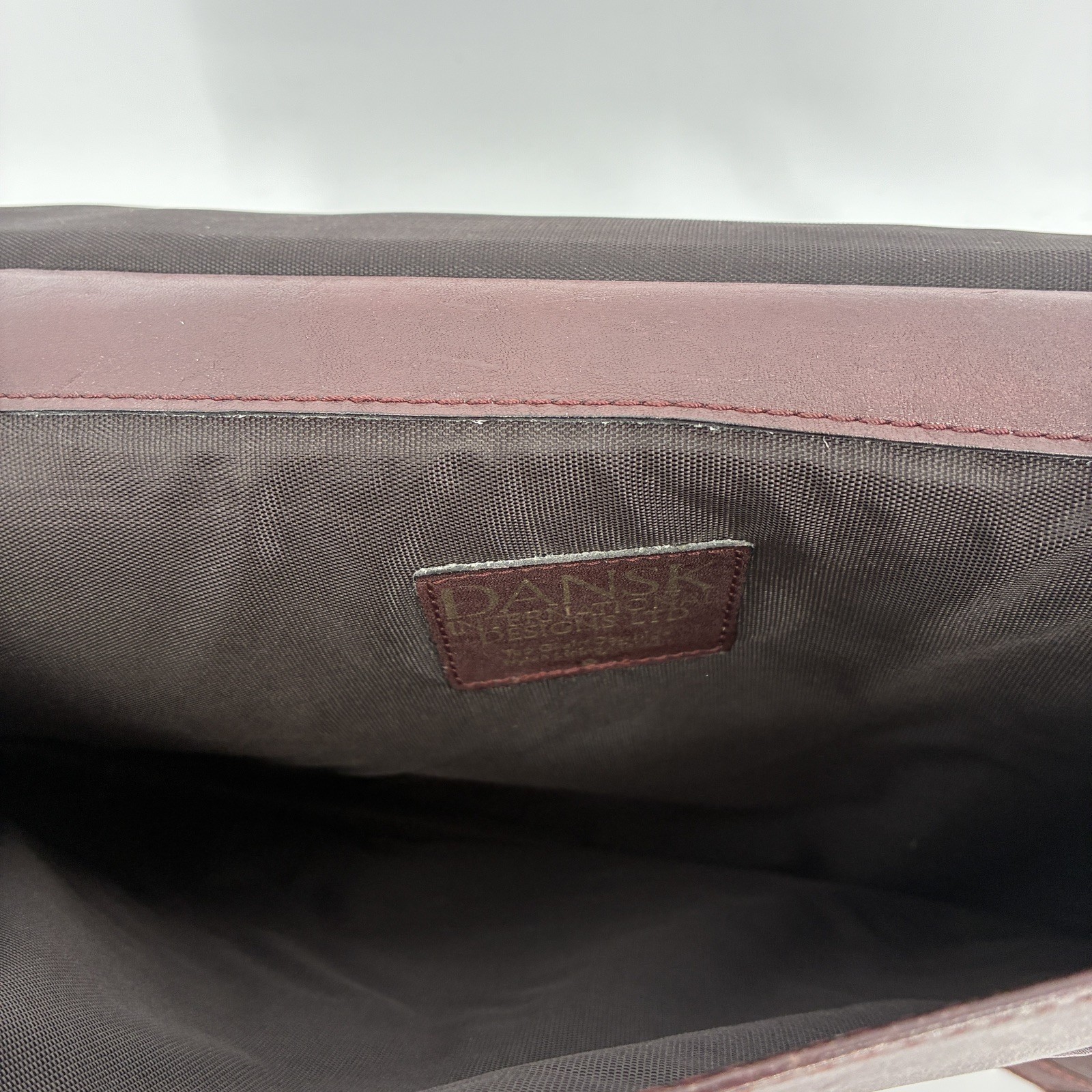 Vintage Dansk Leather Briefcase Brown Burgundy Oxblood Red Handle Gold Buckles