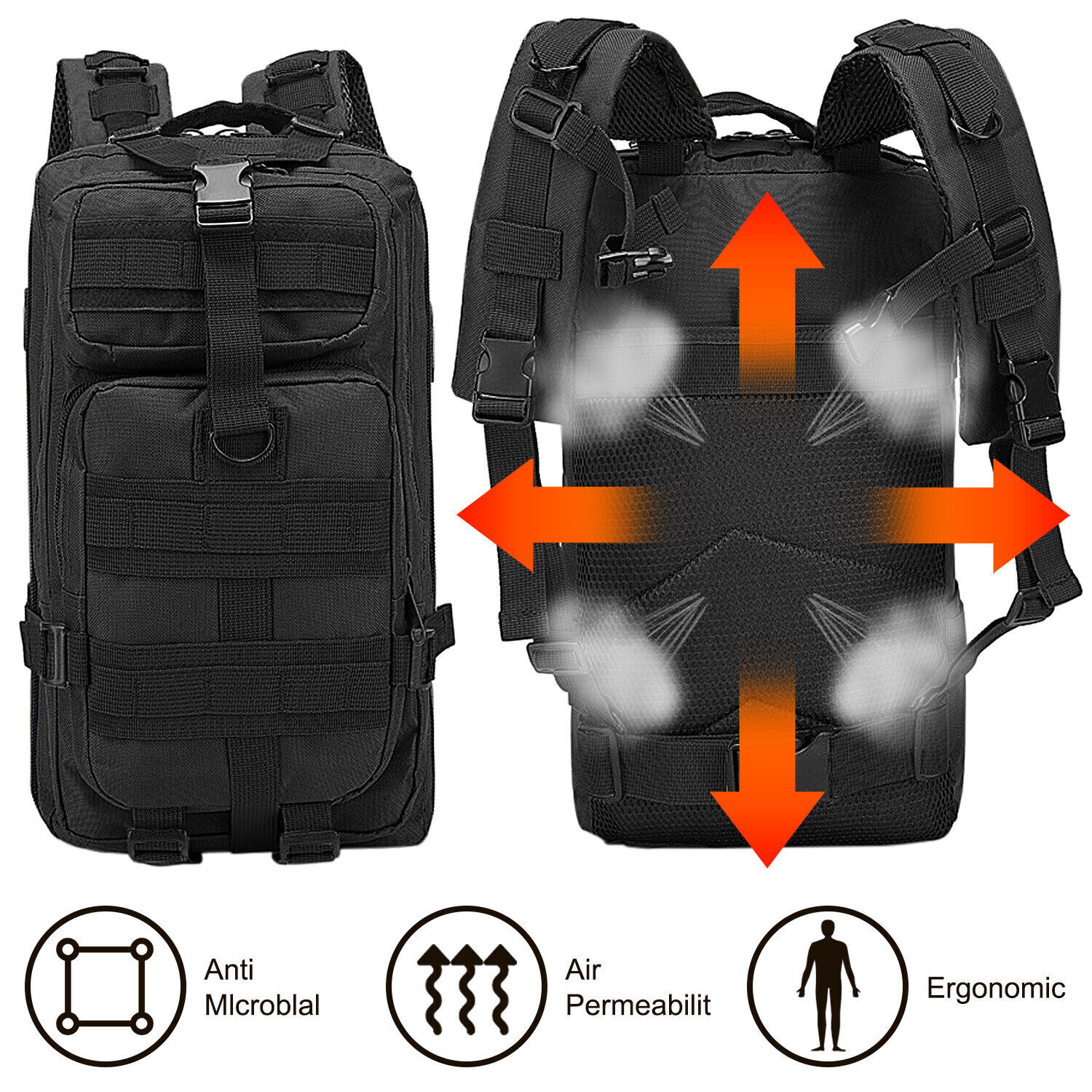 30L Outdoor Military Tactical Backpack Rucksack Camping Hiking Travel Bag Black