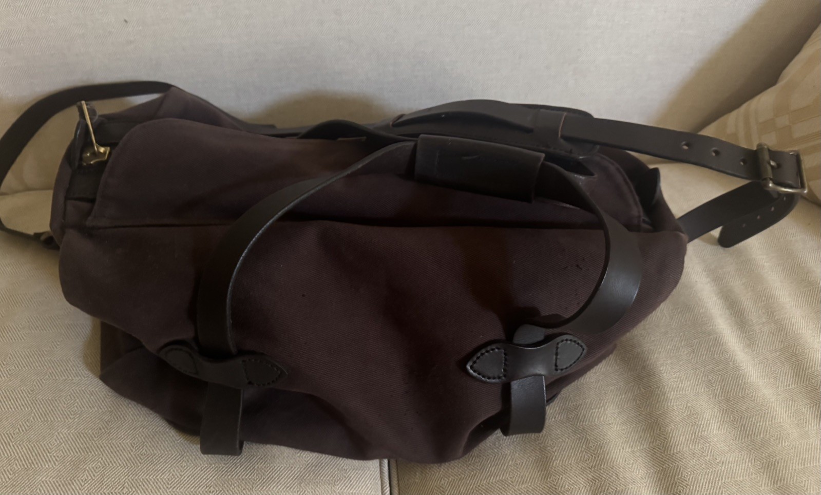 FILSON Dark Brown Twill SMALL Duffle #220 Shoulder Strap Leather Trim 💥