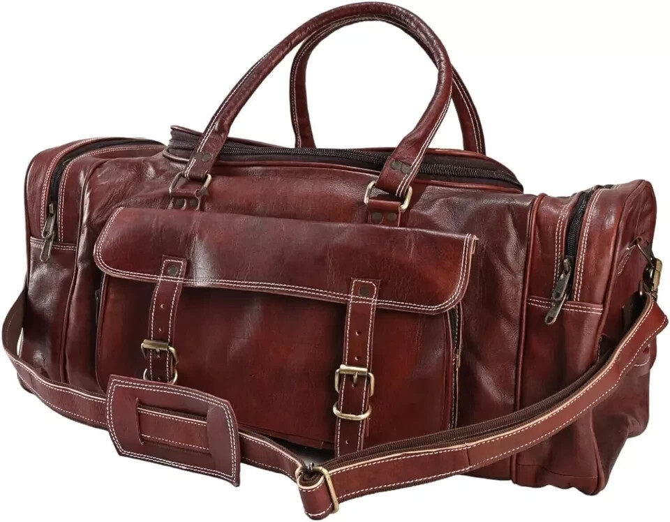 Men’s 31″X11″X11″ Goat Big Leather Luggage Travel Genuine Vintage Duffle Bag