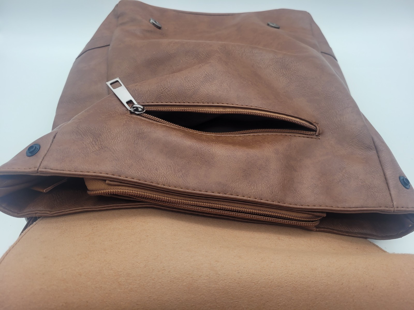LXY Vegan Leather Backpack Brown Flap Buckle Laptop Pocket Travel Bag