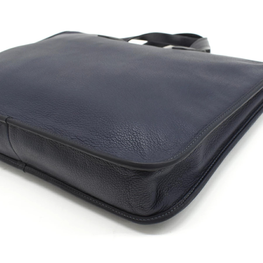 LOEWE TOLEDO Briefcase Business Bag Leather Anagram Navy Silver Hardware