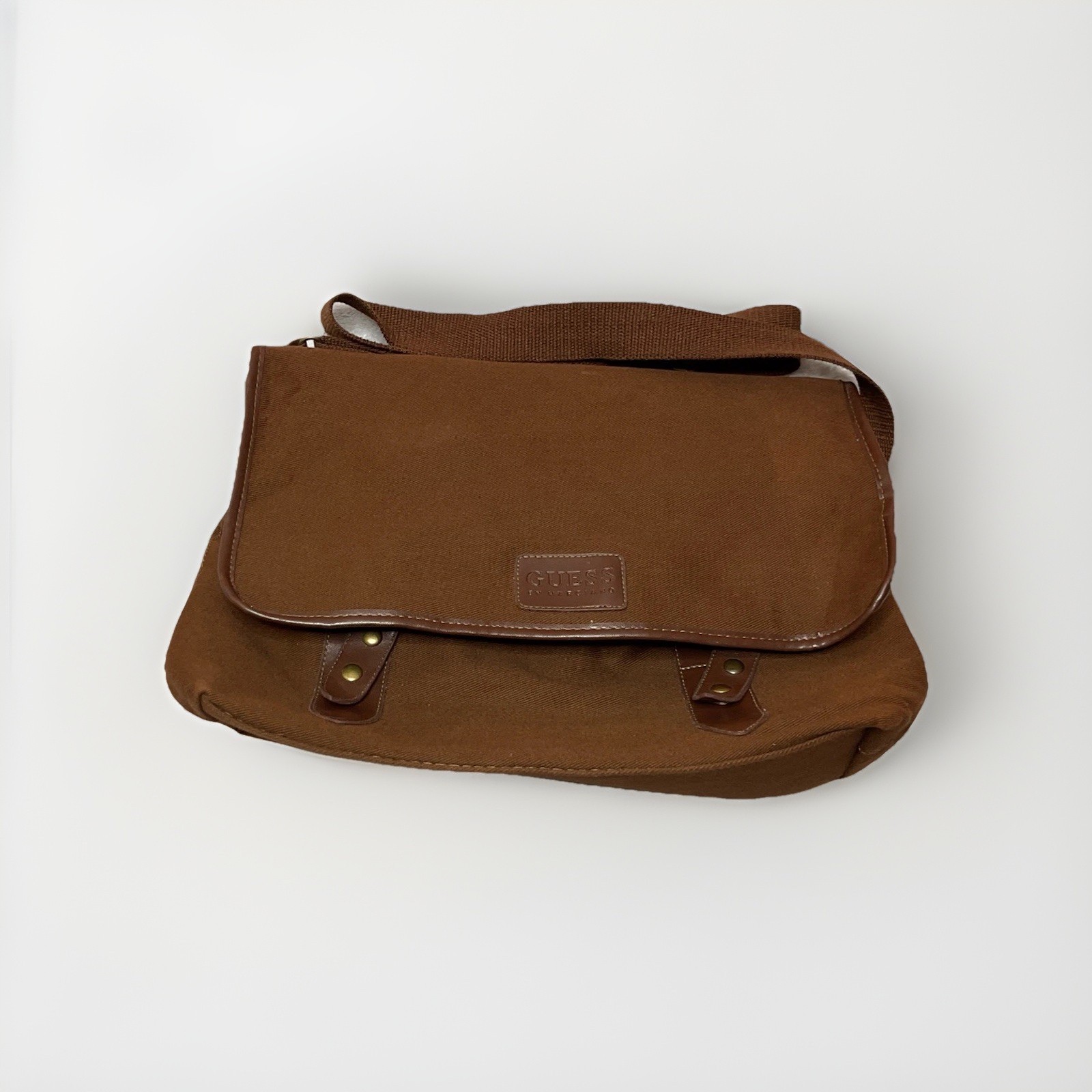 GUESS by Marciano Men’s Brown Messenger Bag/Satchel Canvas Briefcase Laptop