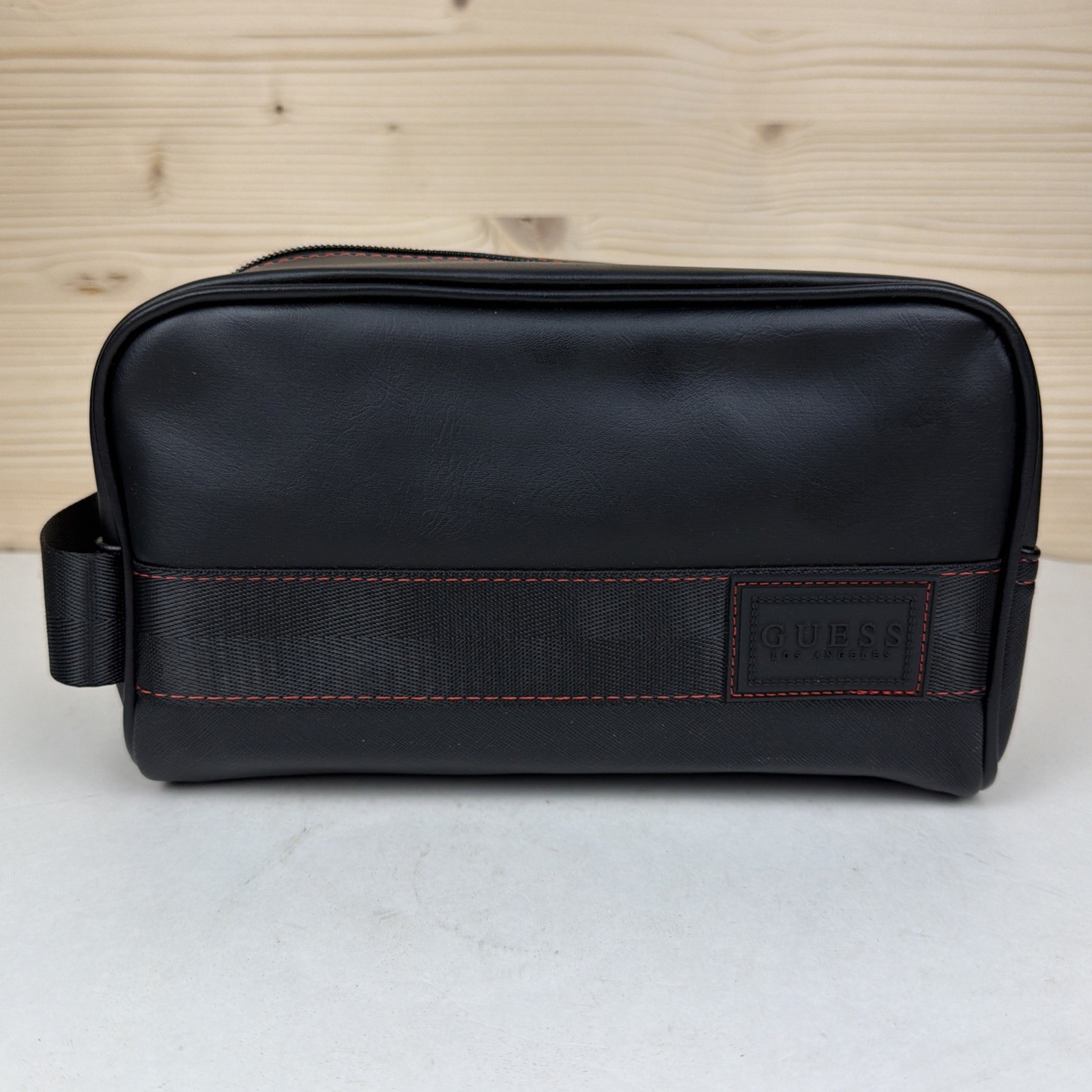 NEW w/out Tag GUESS Los Angeles Black Travel Toiletry Bag / Dopp Kit w/ Red Stit