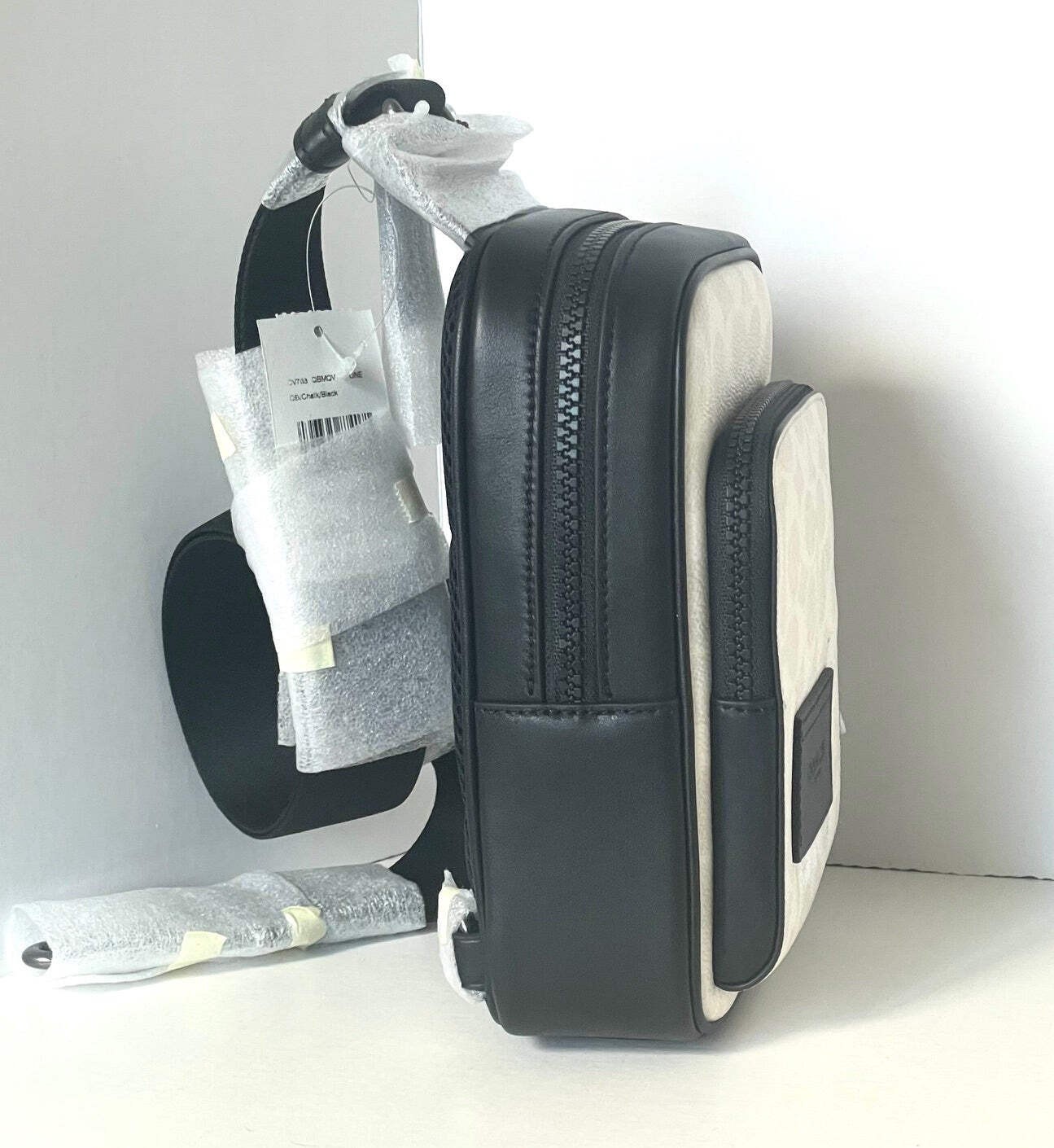 Coach Racer Sling Pack CV763 Black Chalk Signature Canvas Leather