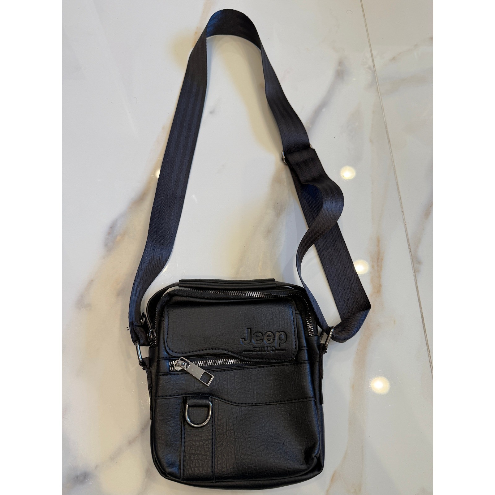 Jeep Buluo Mens Black Vegan Leather Crossbody Messenger Bag Shoulder Travel Case