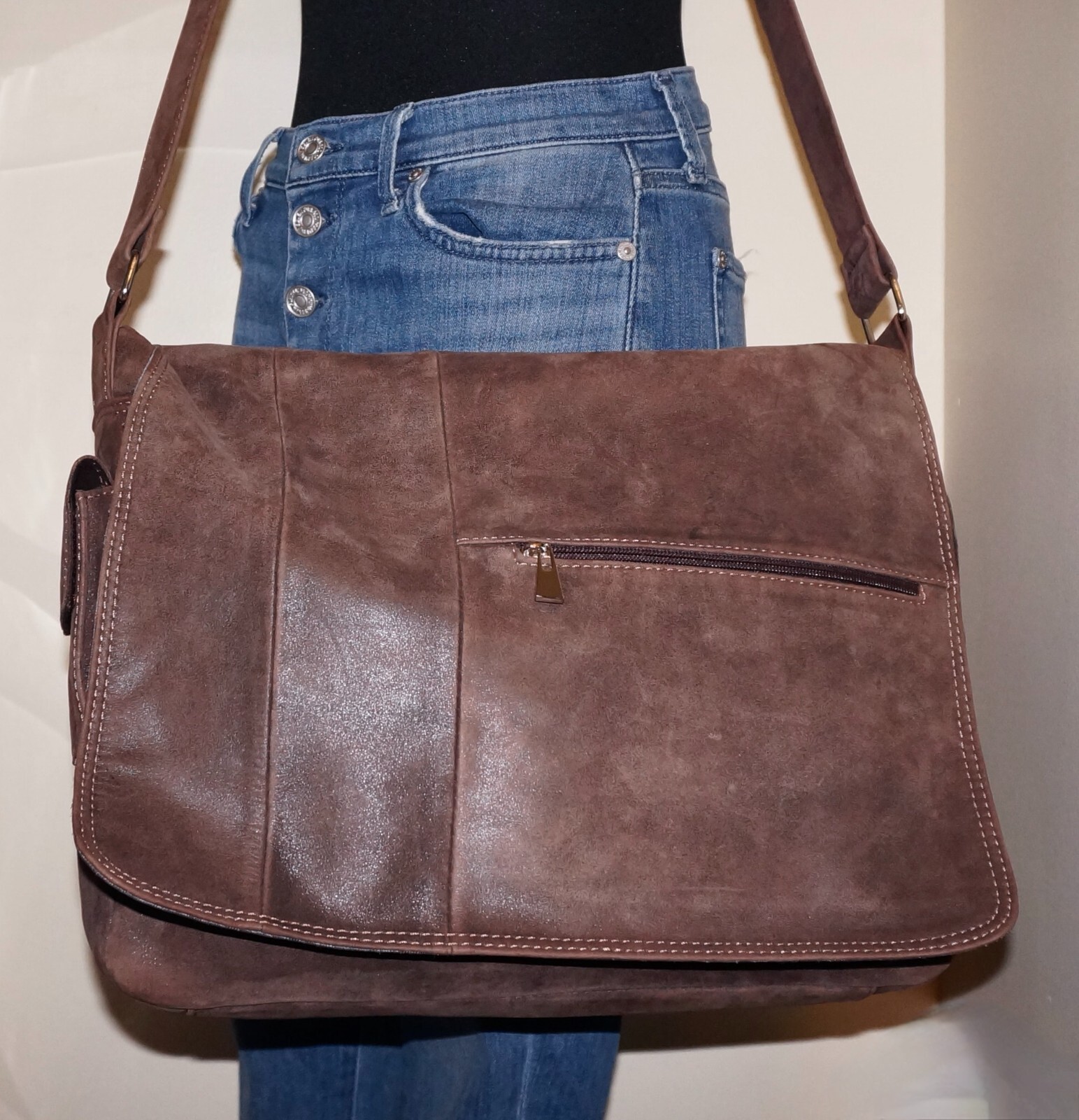 CARTERAS DAMARE Large Brown Distressed Leather Laptop Messenger Crossbody Bag