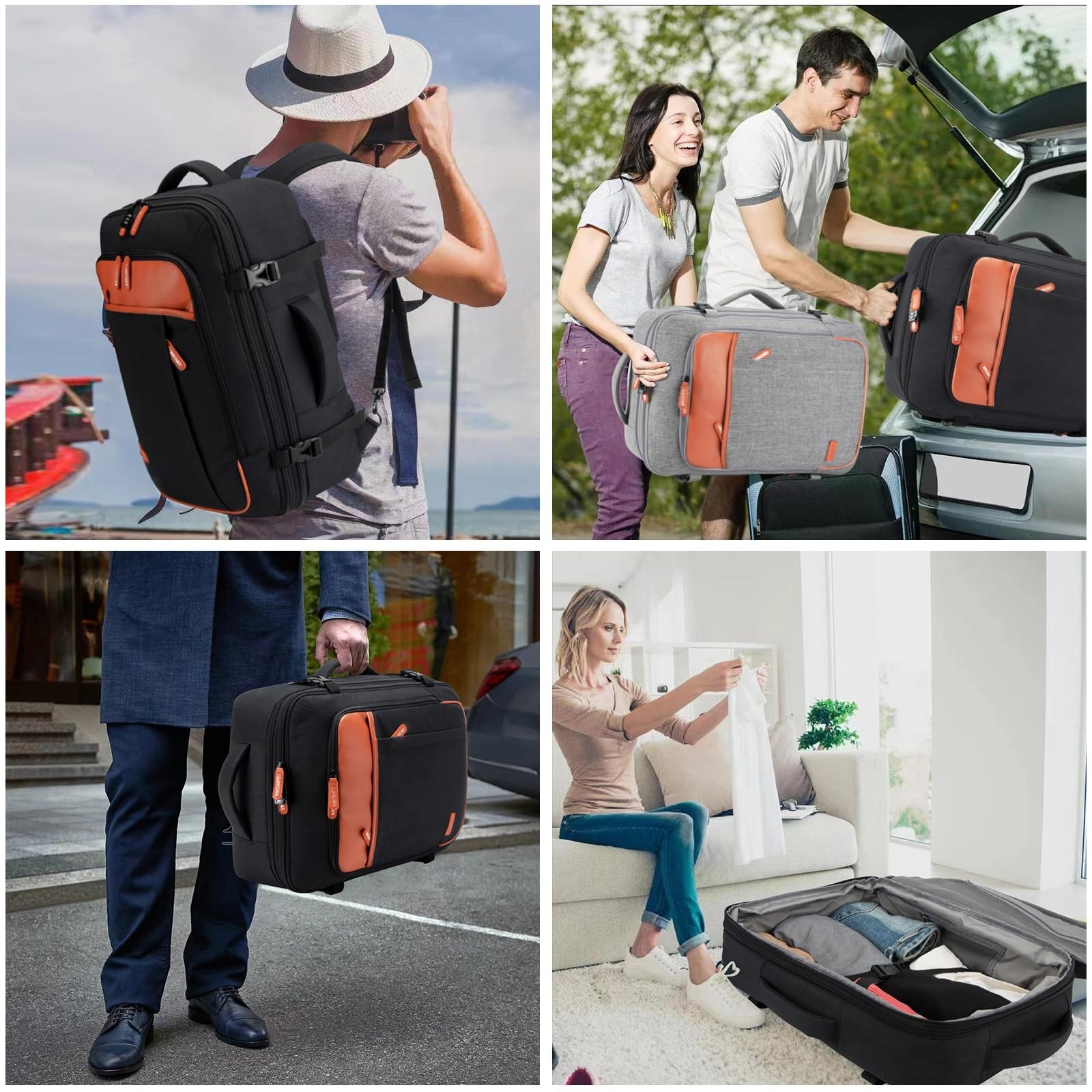 Extra Large 40L Carry-On Travel Backpack, Expandable Suitcase Bag with 4 Packing