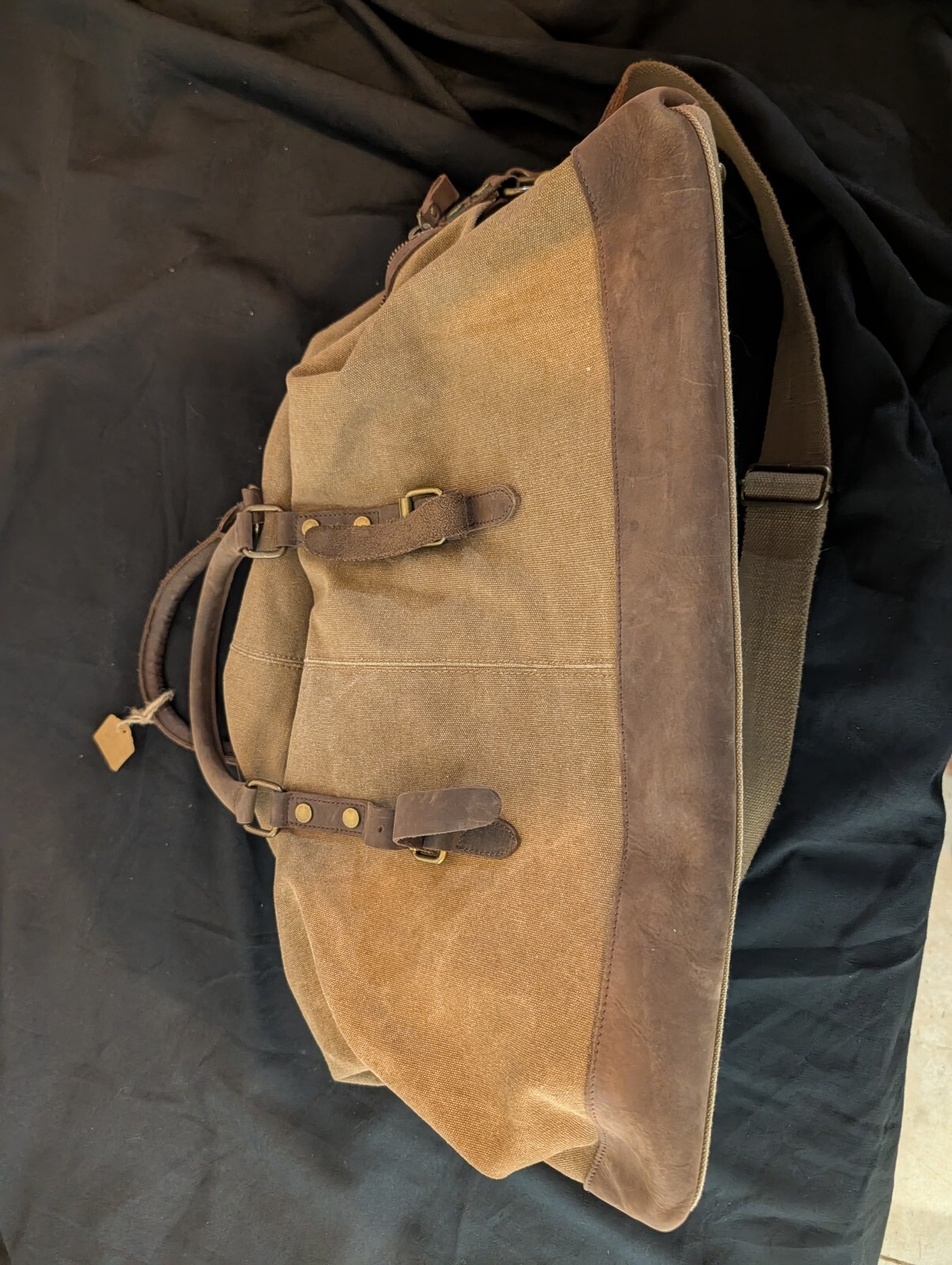 Waxed Canvas & Leather Overnight Duffle Weekender Travel Bag Brass Hardware