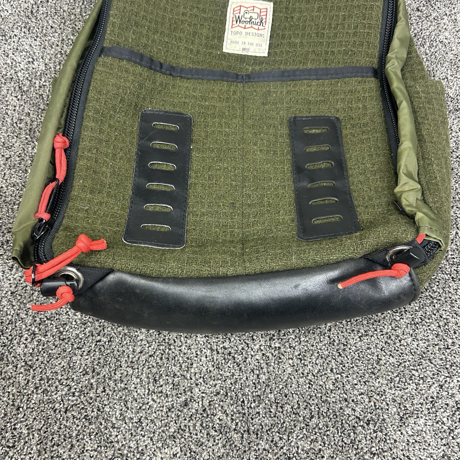 Woolrich Backpack- Vintage-canvas TOPO Design Green Wool Blend Mens 4057 Zip