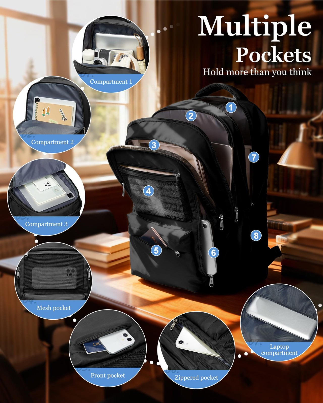 Cute High School Backpack Large Capacity Middle School Bag Waterproof Black