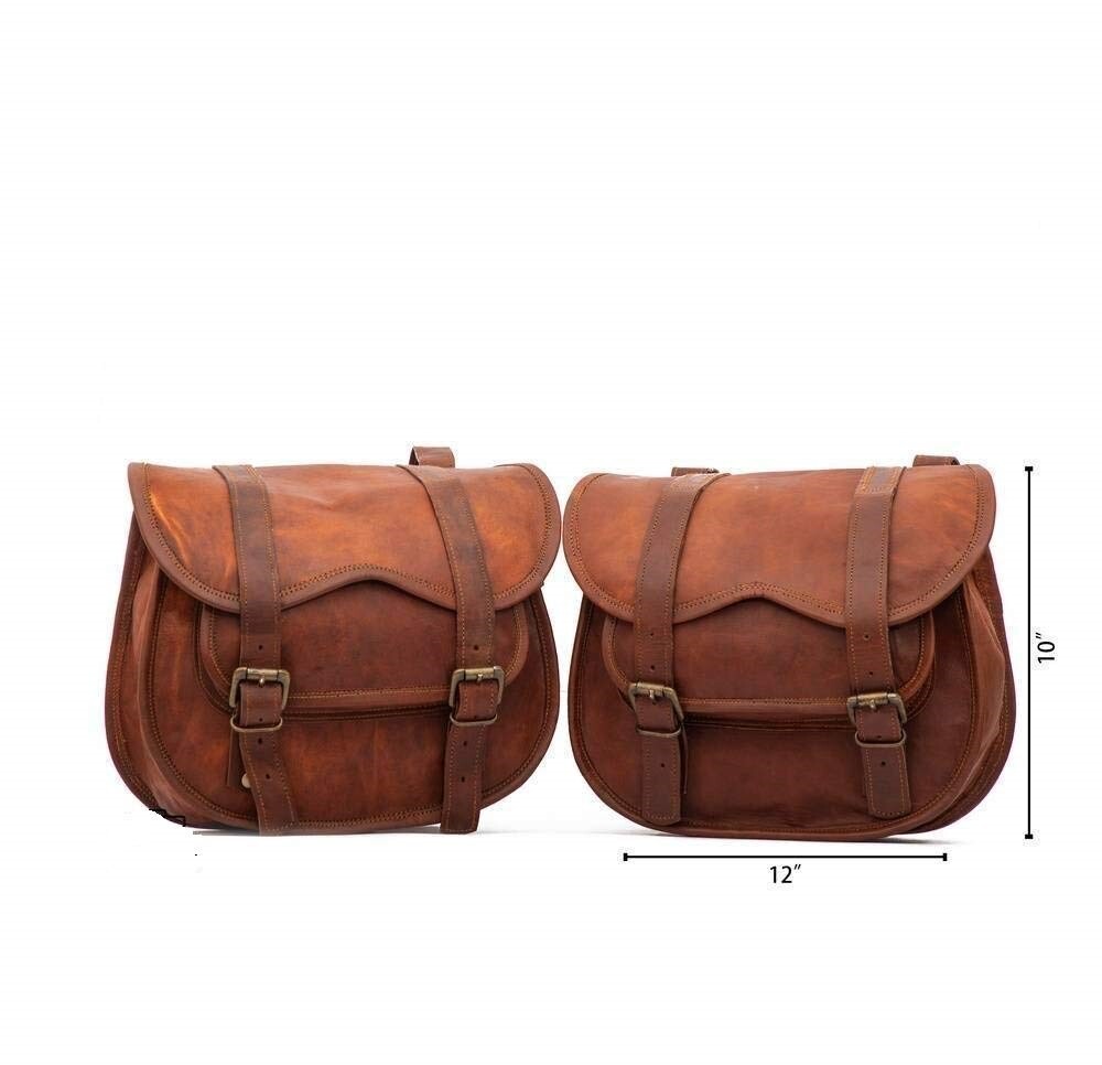 Genuine Leather Saddle Bag Motorcycle Two Left Right Panniers Shoulder Straps