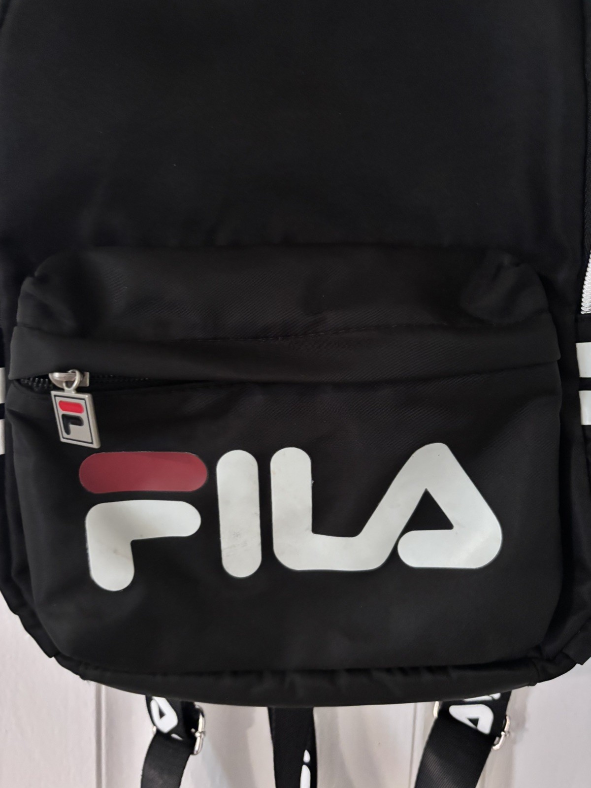 FILA Black Small Logo Mini Backpack Zip Closure Adjustable Shoulder Straps