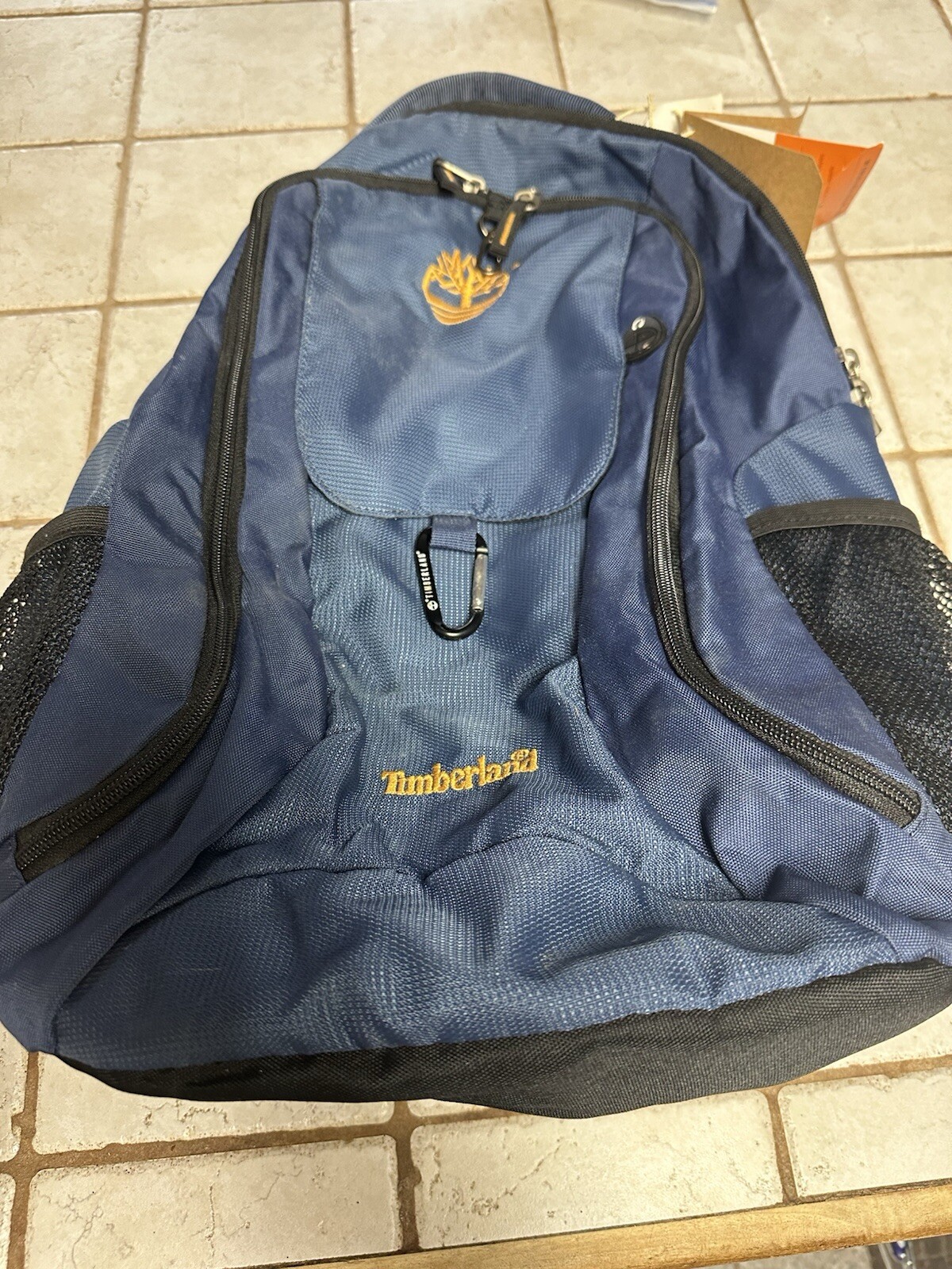 Timberland Laptop Backpack – Multi Pocket School Hiking Navy/Orange Logo