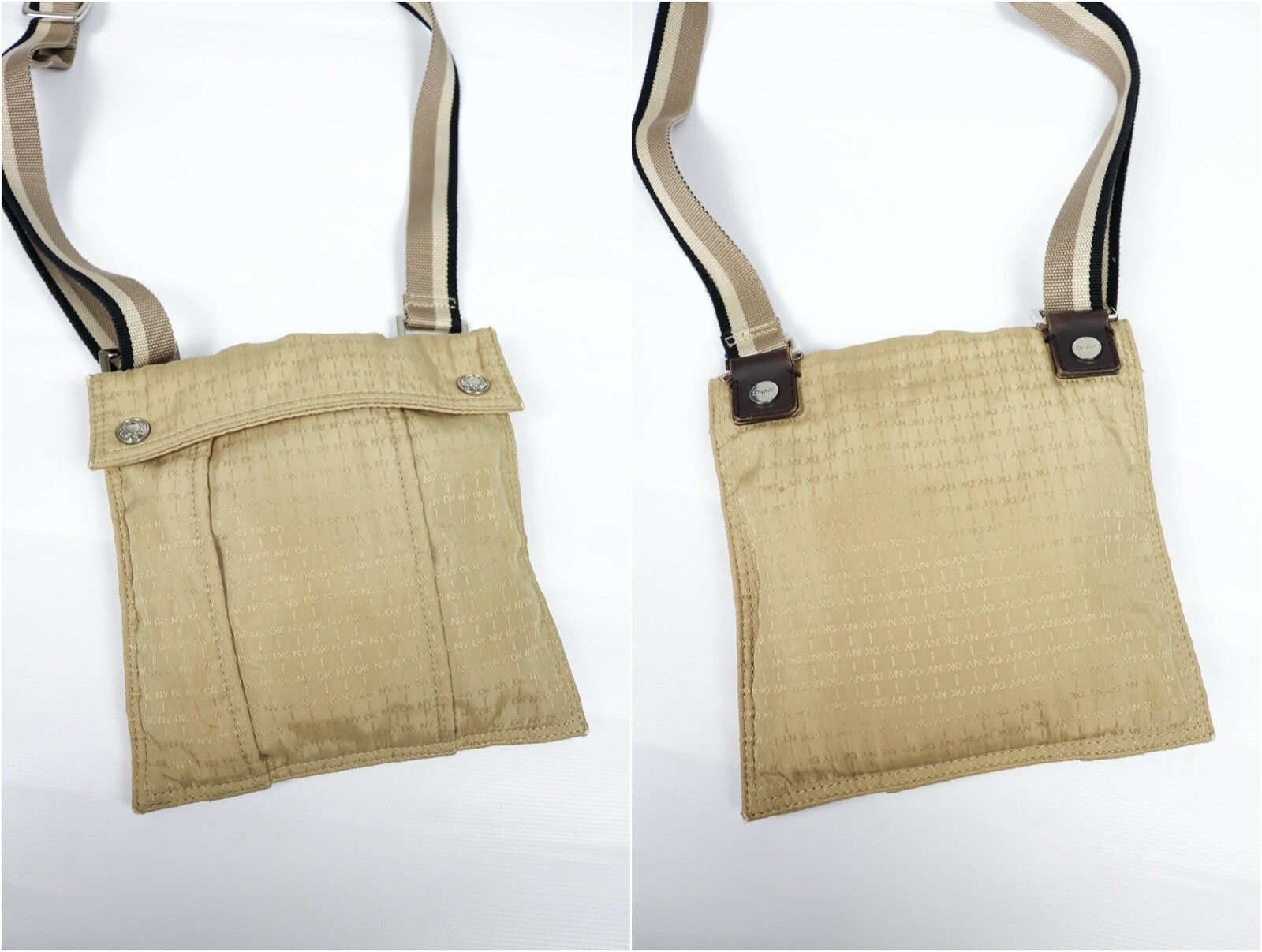 DKNY Donna Karan New York Beige Monogram Nylon Small Crossbody Bag