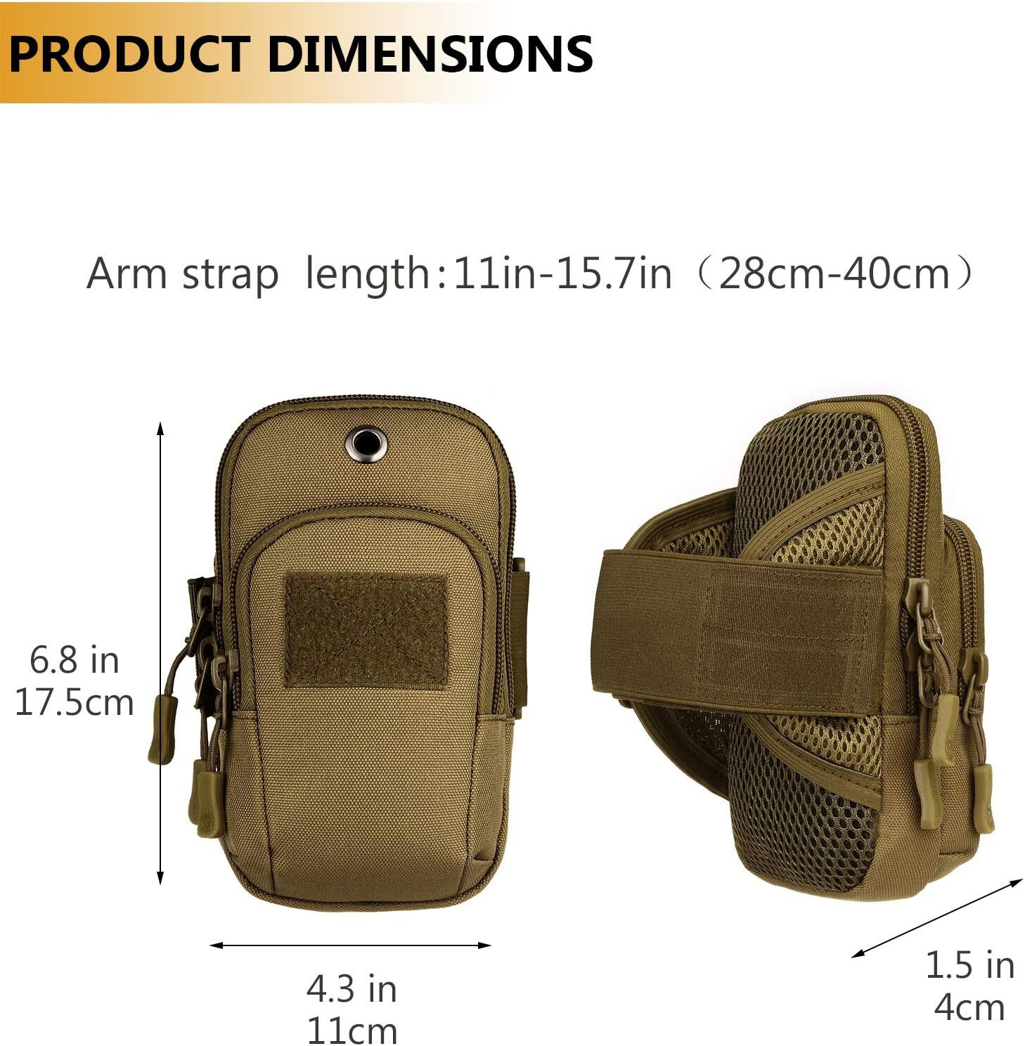 2 Pockets Large Running Phone Armband Holder Tactical Molle Arm Pouch Wrist Bag