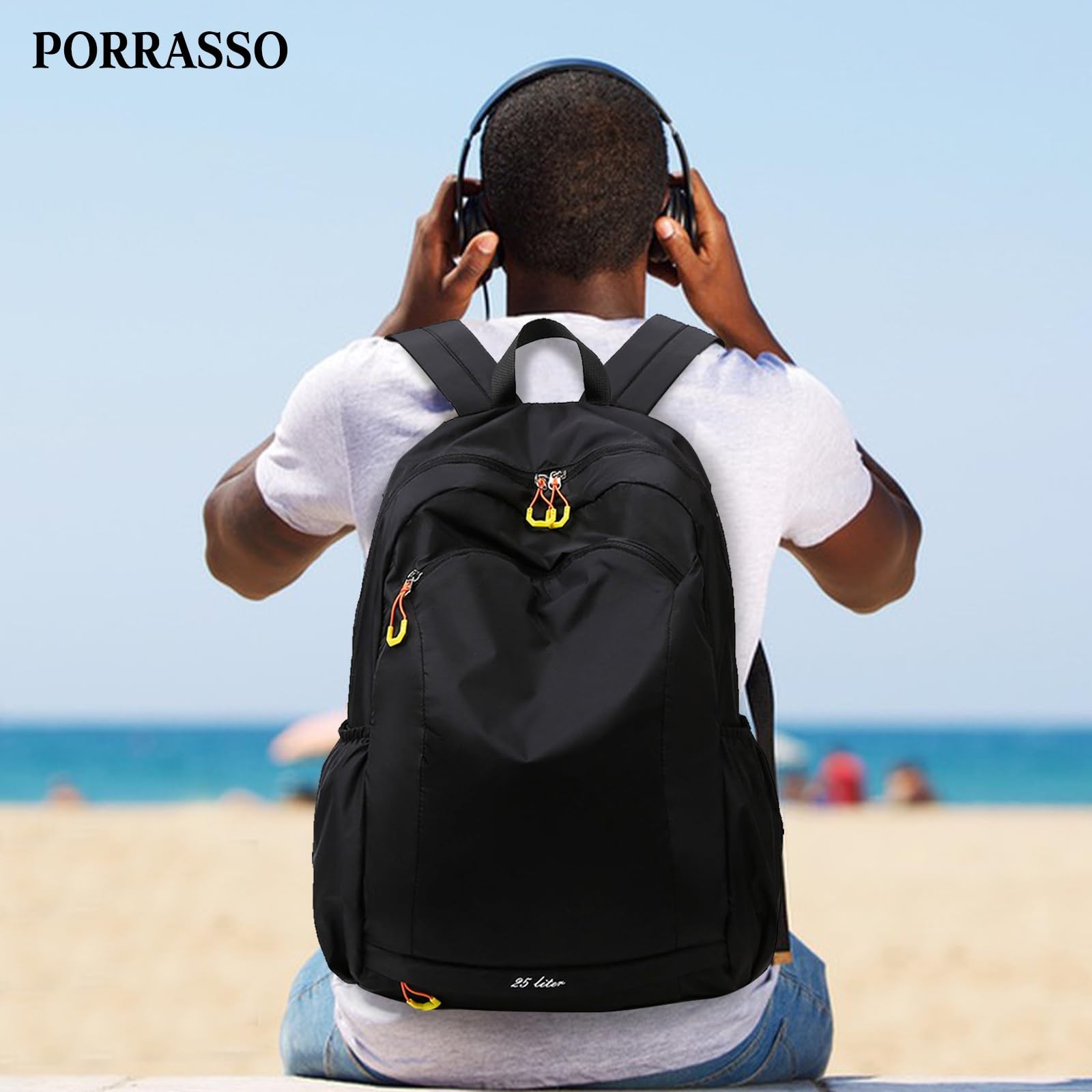 Casual Backpack Daypack 25 L Waterproof Lightweight Rucksack Black 1 PCS