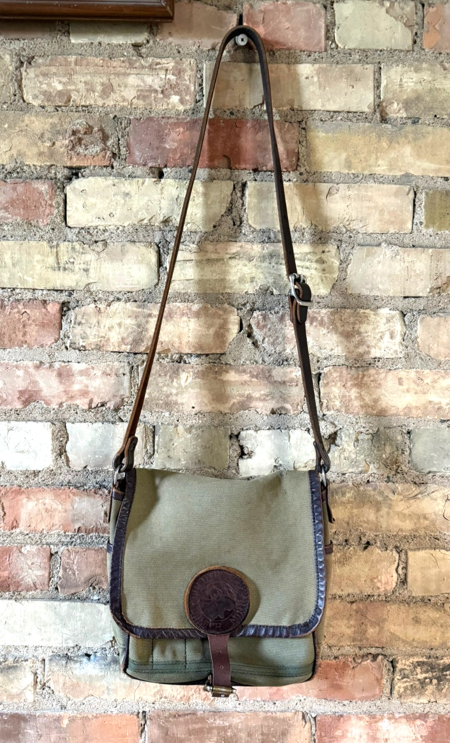 VTG Duluth Pack Green Canvas & Leather Shoulder Messenger Tote Bag