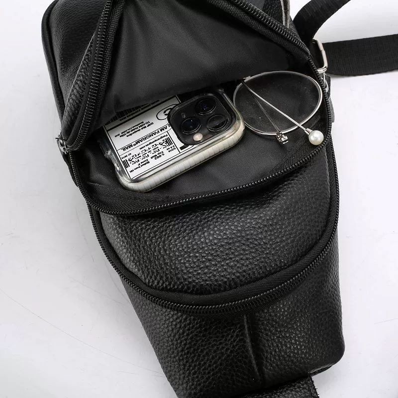 Men’s Genuine Leather Sling Bag Vintage Chest Crossbody Shoulder Multi Pockets M