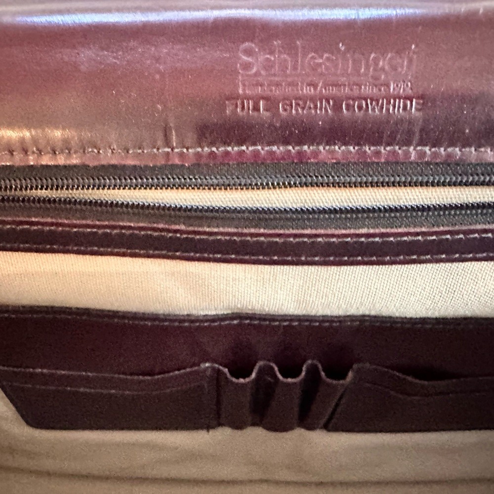 Schlesinger Full Grain Cowhide Burgundy Leather Briefcase Satchel Made in USA