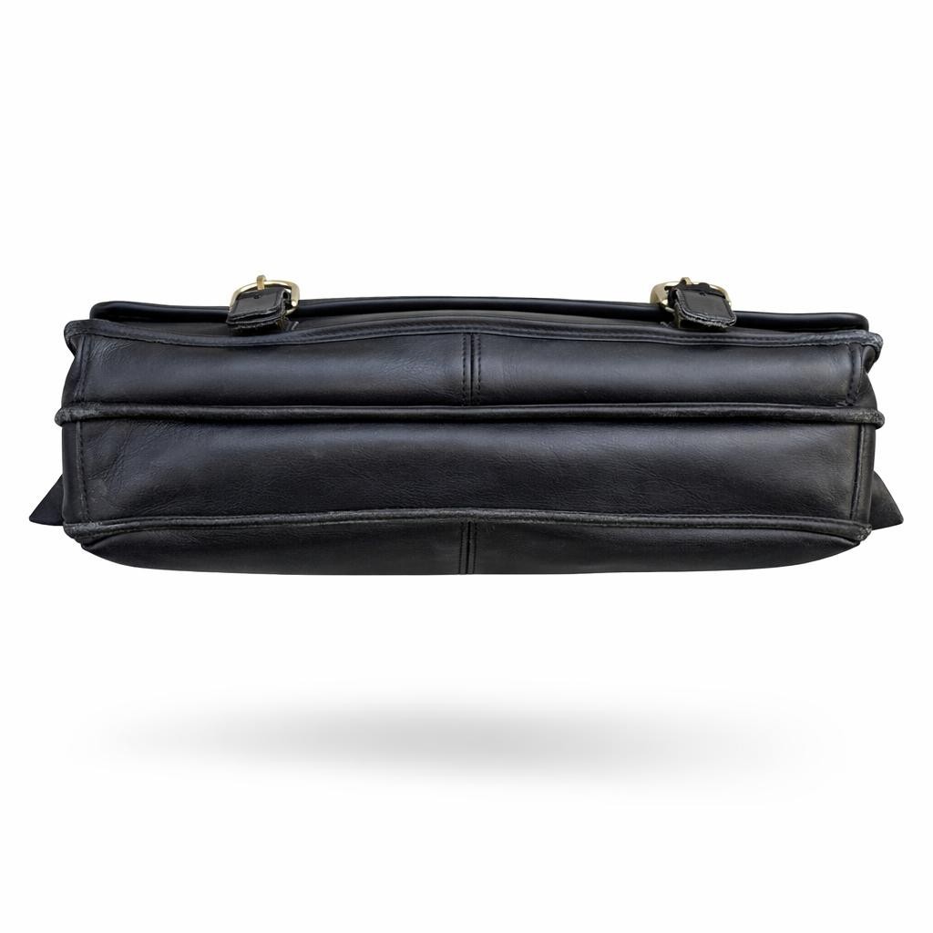 Coach Smooth Leather Black Briefcase Messenger Bag Shoulder Laptop 16x11x5