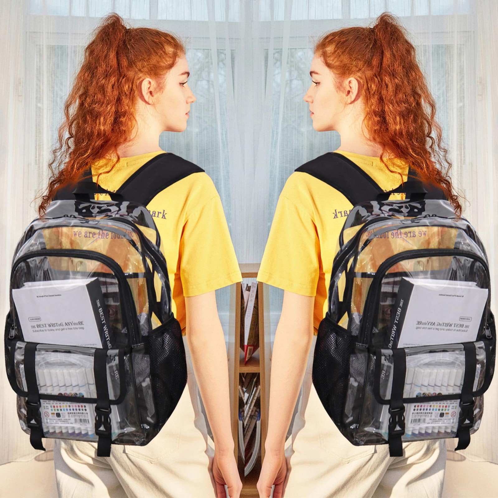 Black Large Clear Backpack Heavy Duty PVC Transparent Stadium See Through Bag