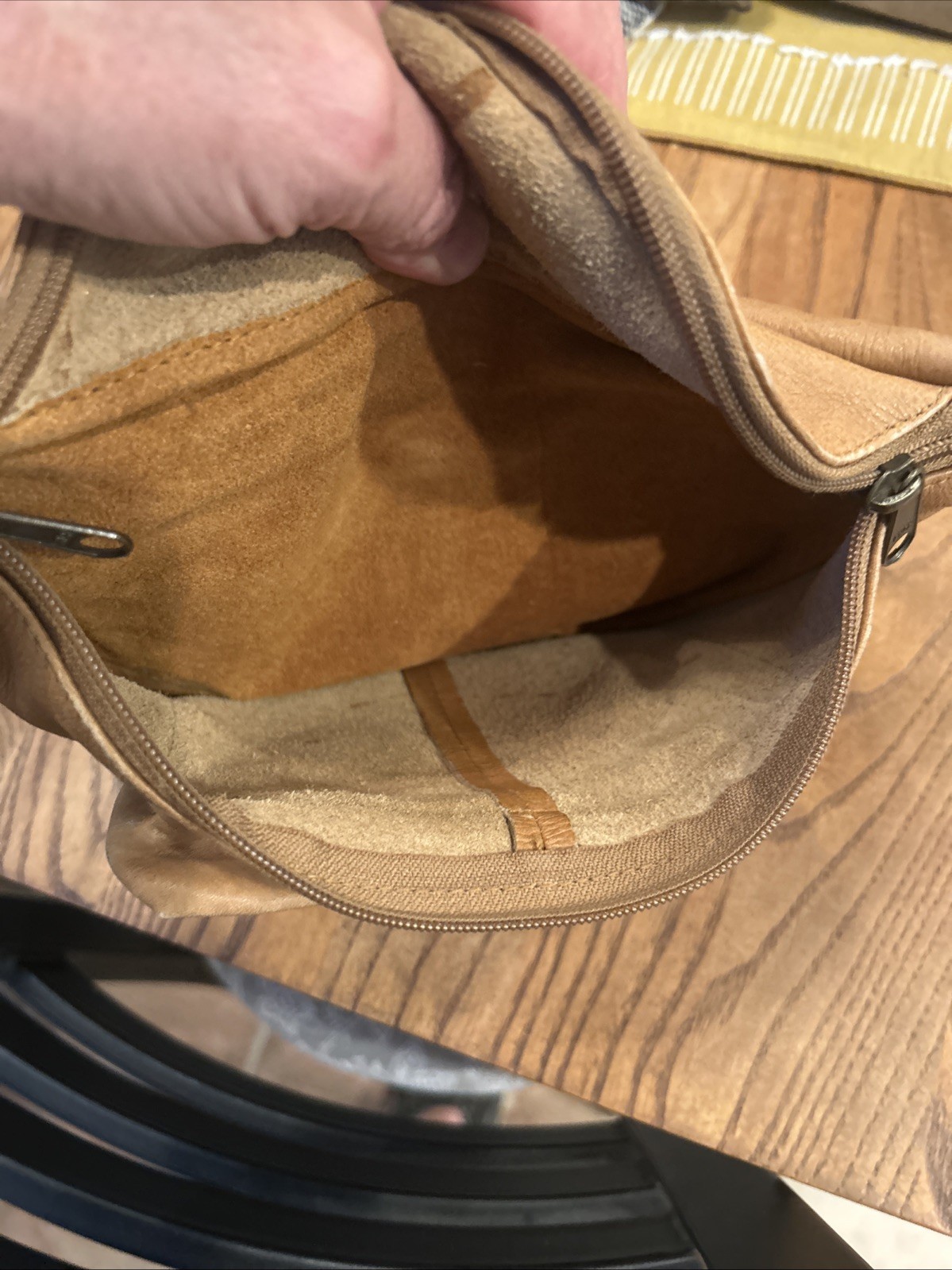 Green Fields Tan Leather Waist Pouch Fanny Pack Purse Bag USA Made Well Used