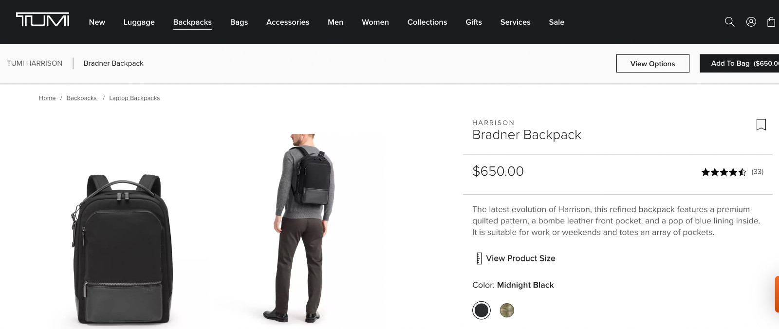 TUMI Harrison Bradner 16.5″ Laptop Backpack Black Nylon Leather NWT 6602011