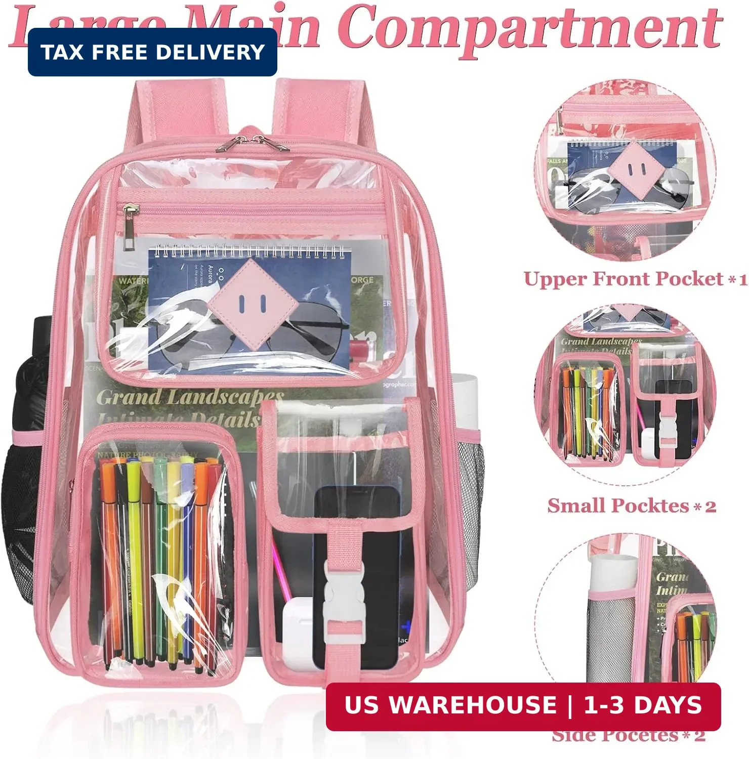 Clear Backpack Heavy Duty Large PVC Transparent See Through Backpacks Work Trave