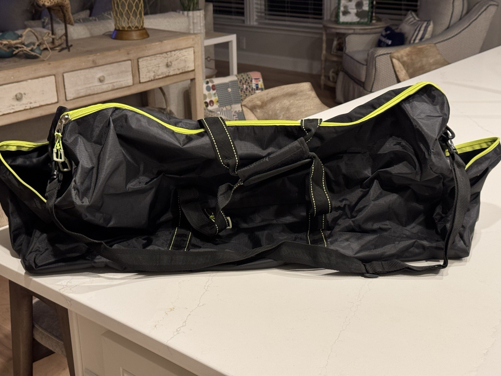 Coleman Flex Duffel Bag. Black and Neon Green with Shoulder Strap.