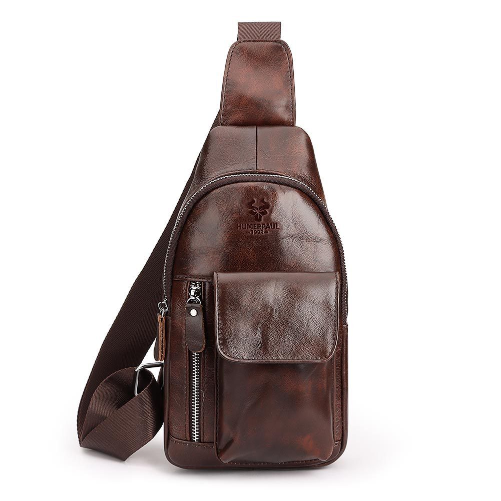 Chest Bag Genuine Leather Shoulder Crossbody Men’s Men Sling Casual Bags Retro