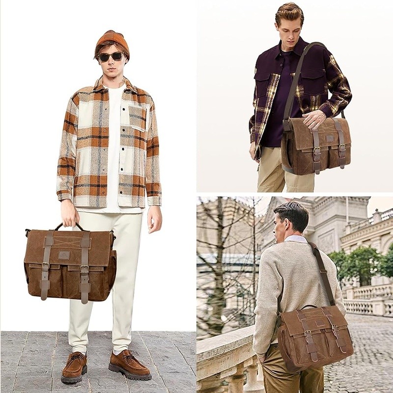 Water-resistant Messenger Bag Durable Canvas Laptop Bag W/ Anti-theft Pocket New
