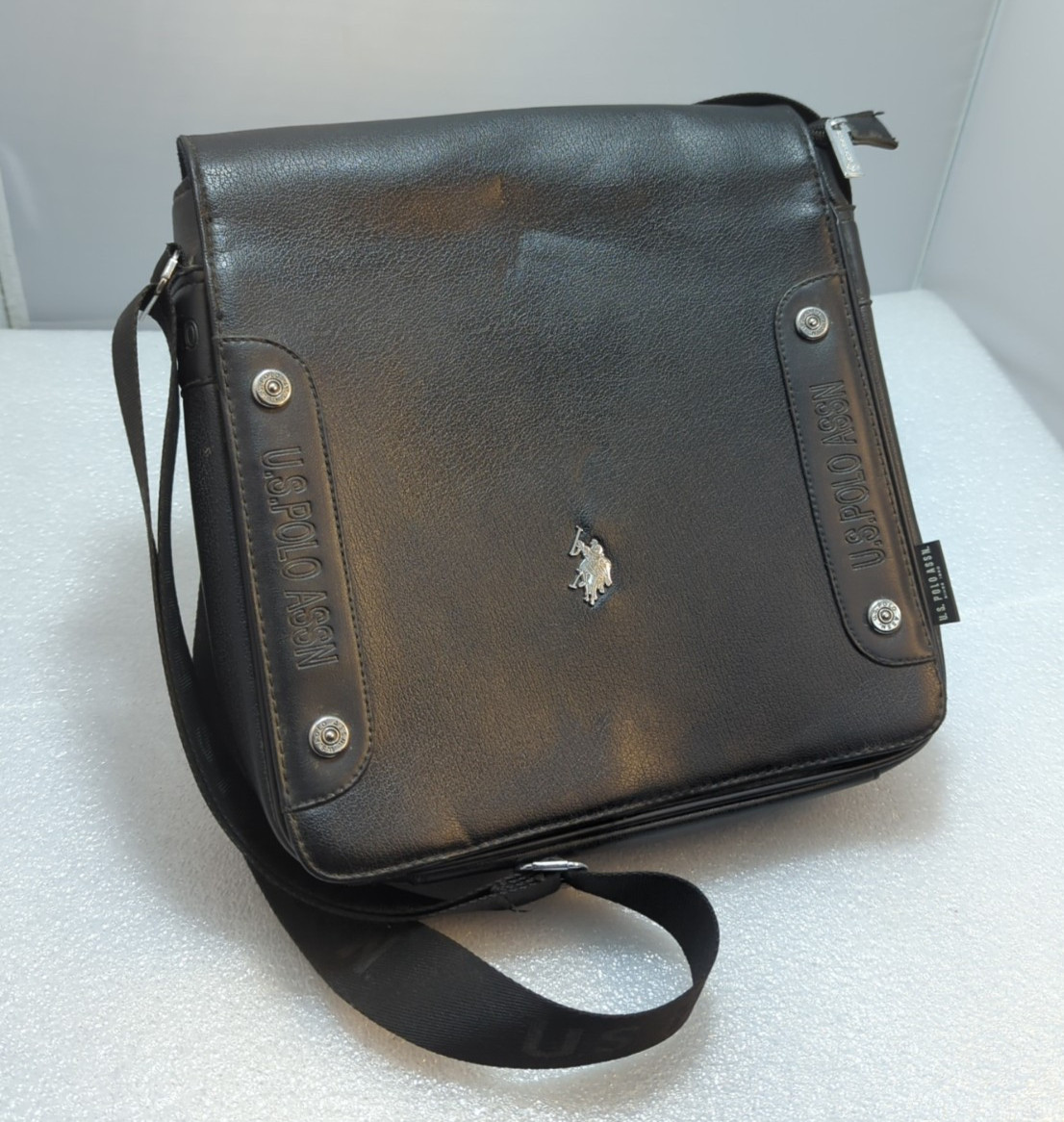 Vintage US Polo Assn Extra Large Crossbody Messenger Flap Bag 12”