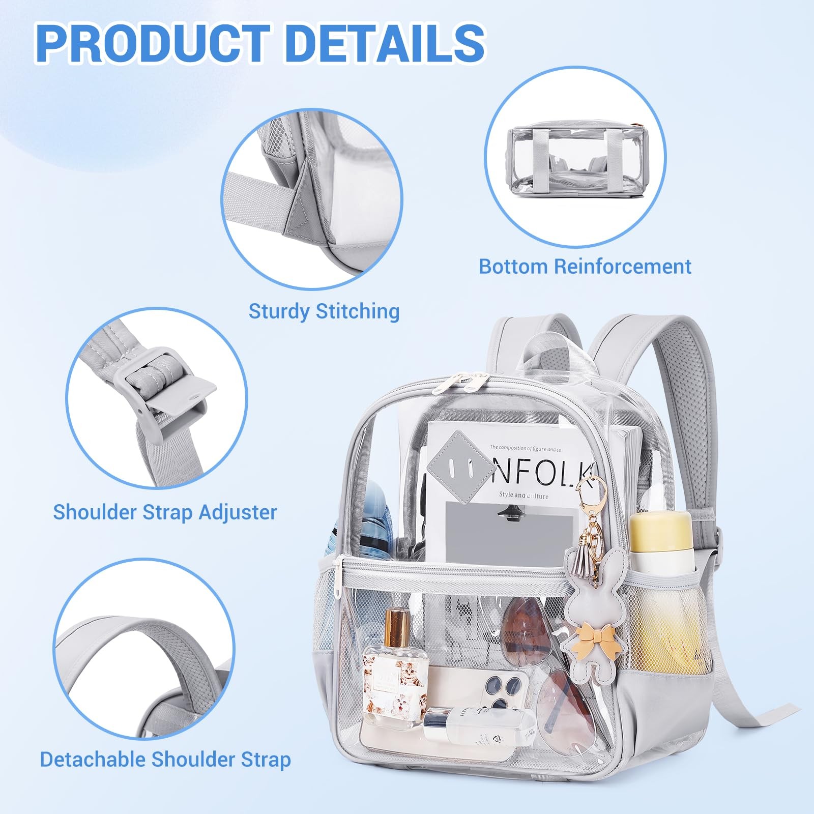 Clear Backpack for Stadium Events Approved 12×6×12, Thick TPU Mini Clear Bag …