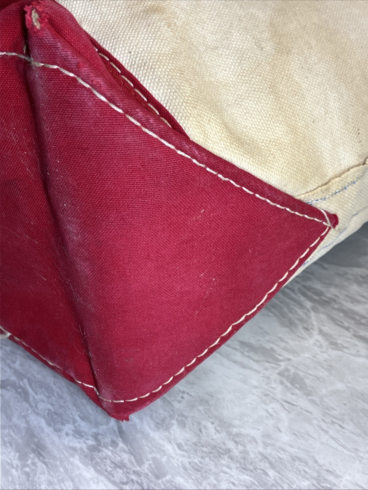Vintage 70s 80s Sawtooth Label LL Bean Boat & Tote Bag Red Distressed 18x13x7”