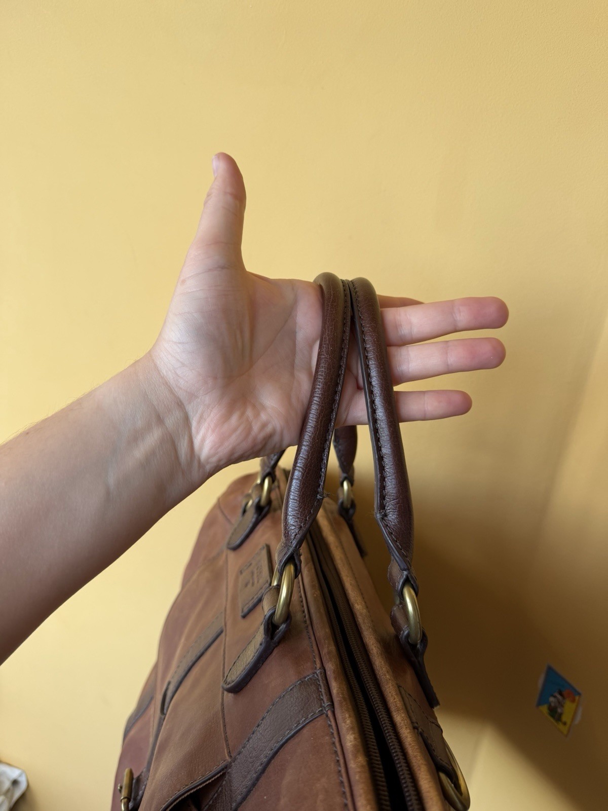 Fossil Cognac Leather Duffel Bag Travel Brown