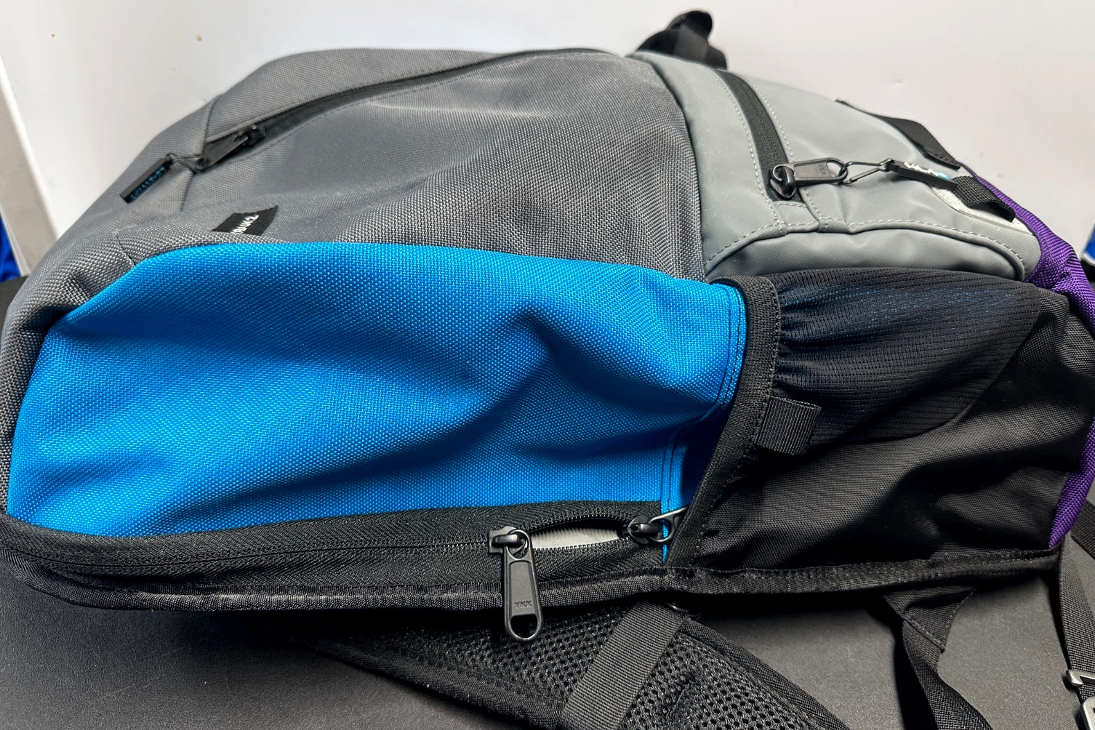 TIMBUK2 Alcatraz Water Resistant Backpack Gray Blue Purple – Used