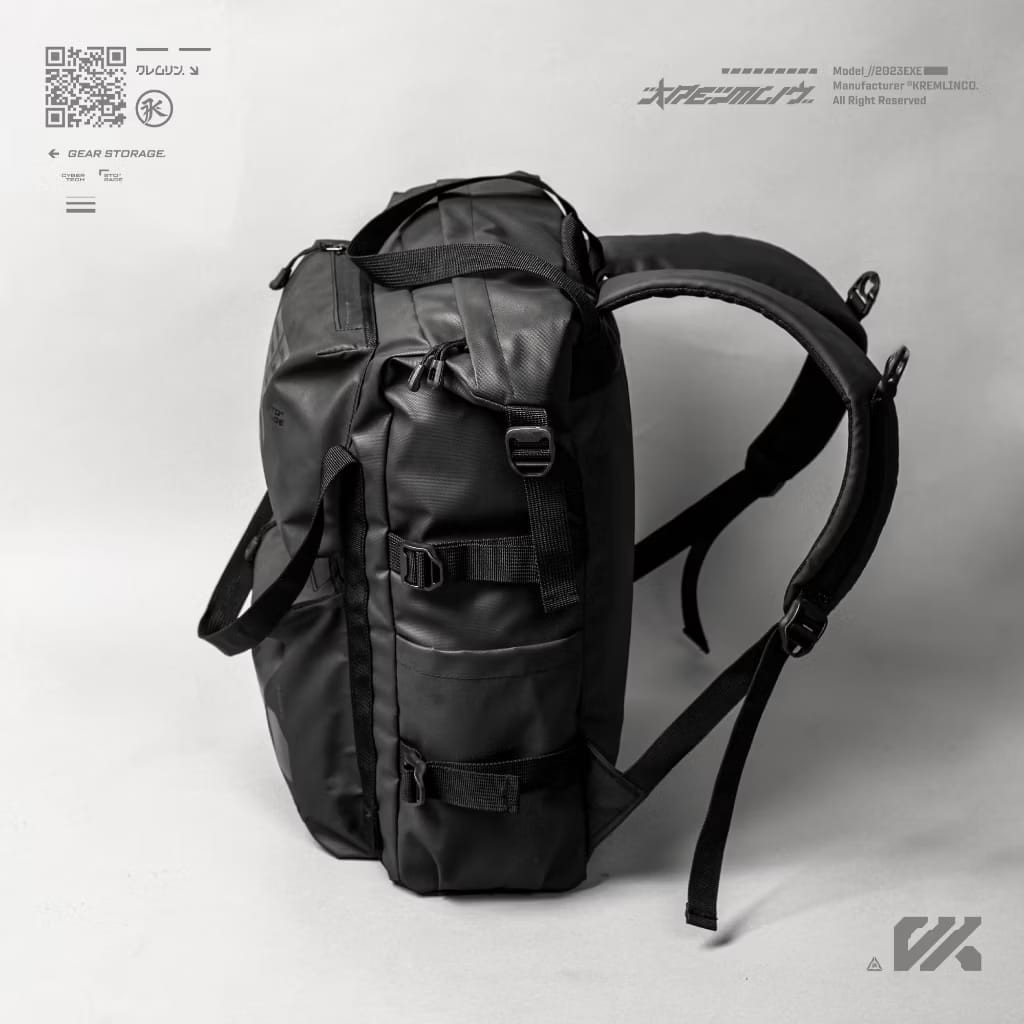 Kremlin Detroit Tech Gear Black Backpack Carrier Futuristic Fullzip Crossbody