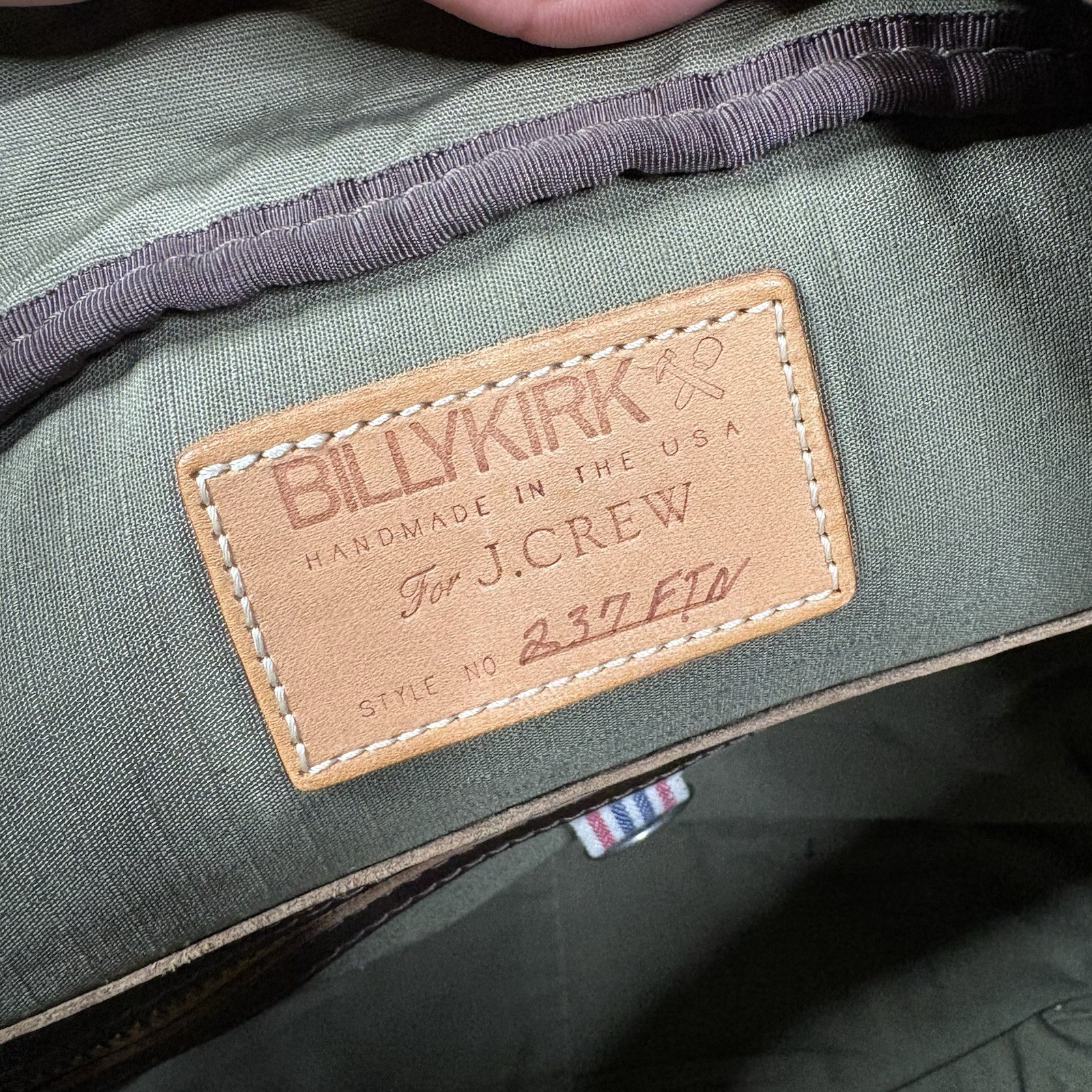BILLYKIRK x J. Crew Style No. 237FTN Leather And Canvas Laptop Bag Green/Brown