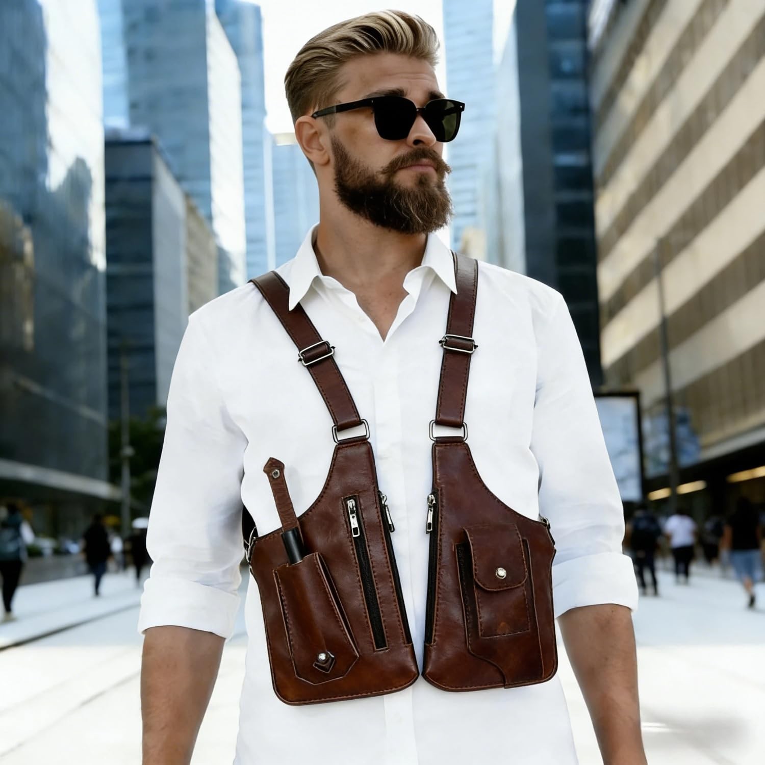 Premium Leather Shoulder Bag for Men, Double Armpit 8 inches, Brown