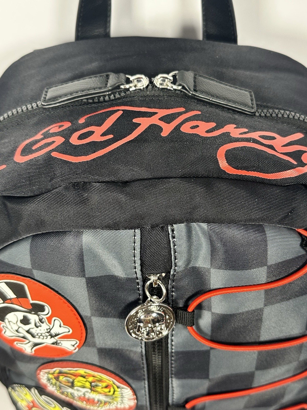 Ed Hardy Backpack Black Check Patches Backpack New