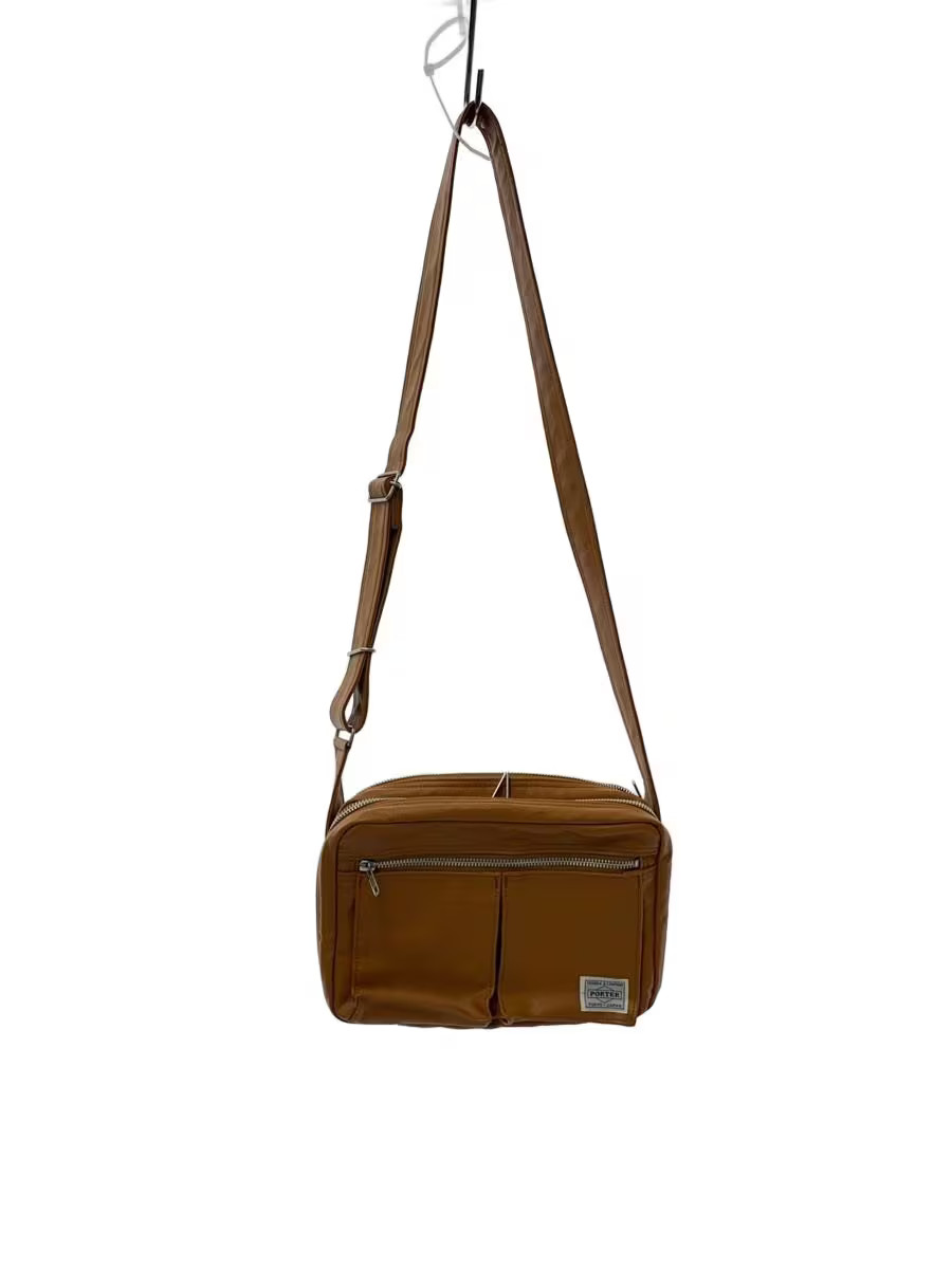 PORTER Shoulder Bag Leather Camel Plain