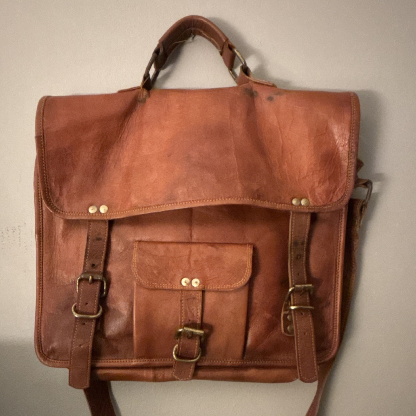Vintage Leather Laptop Messenger Bag Adjustable Strap Lined Men Casual Business