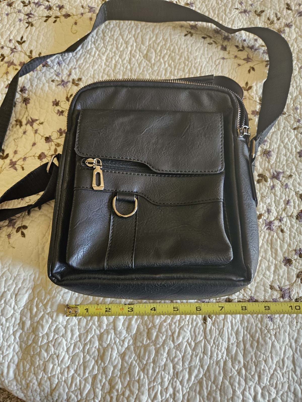 Unisex Black Small Crossbody Messenger Bag Zip & Magnetic, Adjustable Strap