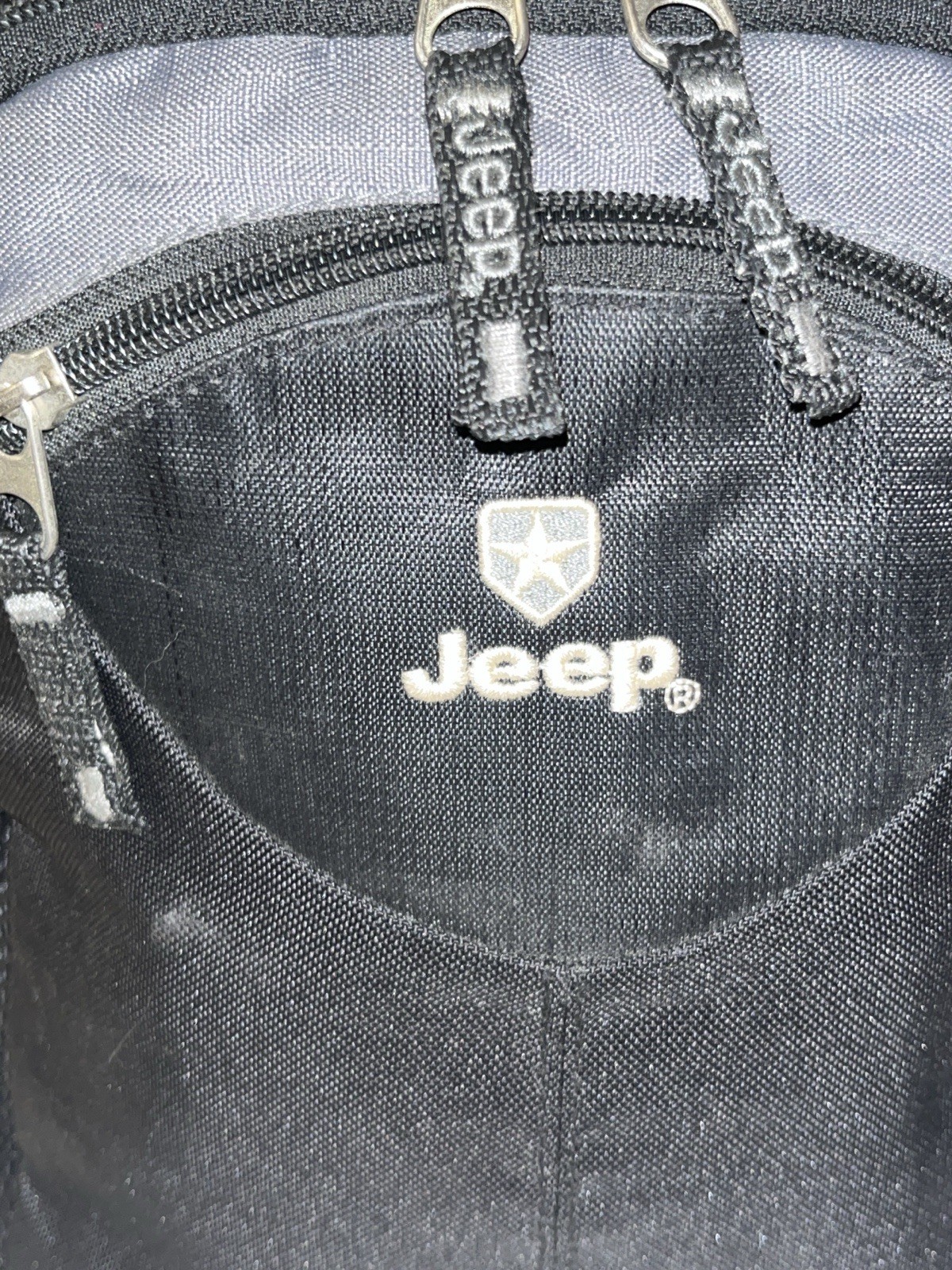 JEEP Mini Backpack Bag Travel Black Logo Zippered 10.5″ x 8″ Black/Gray *GC*