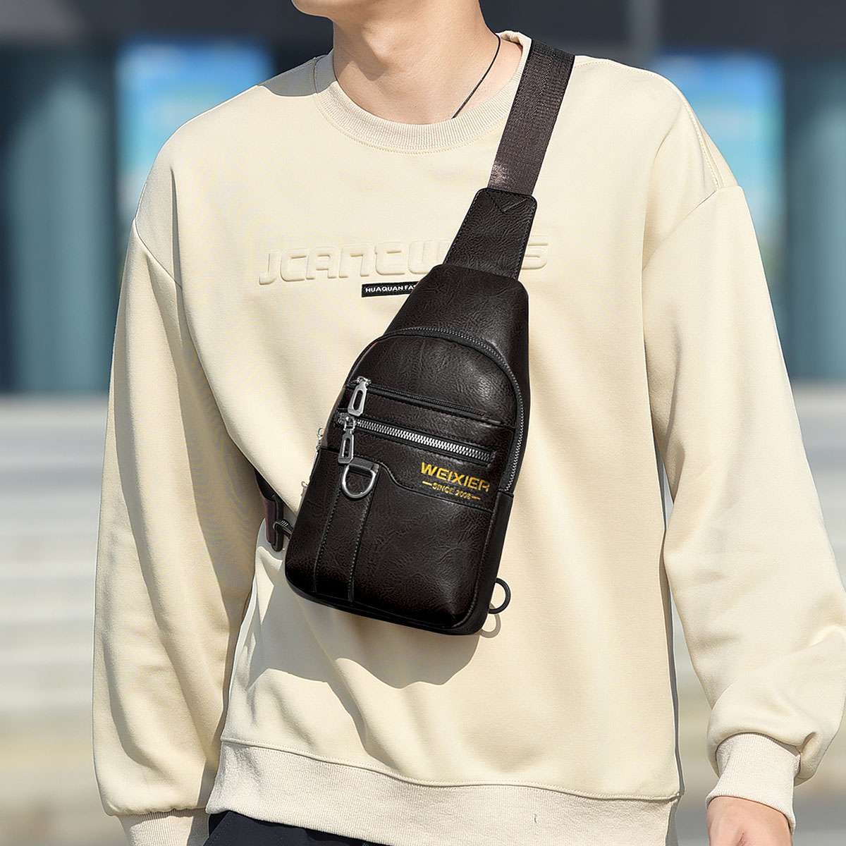 Men’s Leather Sling Backpack Shoulder Bag Travel Casual Crossbody Chest Pack US