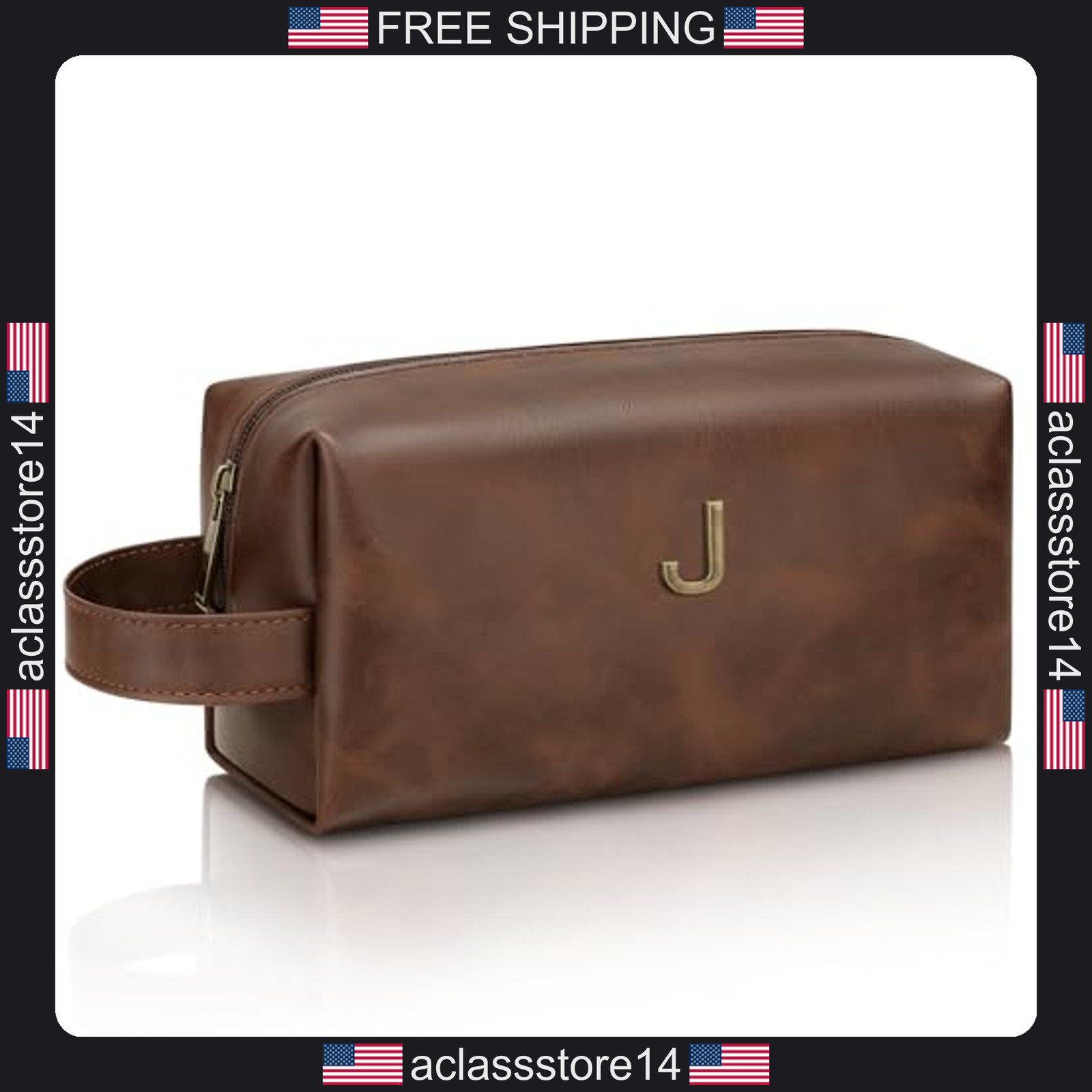 Men’s personalized travel toiletry bag PU leather waterproof shaving bag