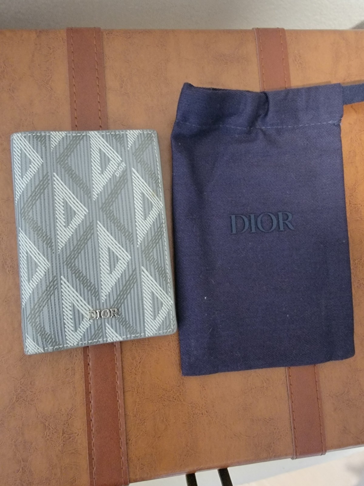 Christian Dior CD Diamond Canvas Pocket Organizer Gray Card Holder Wallet w/ Dus
