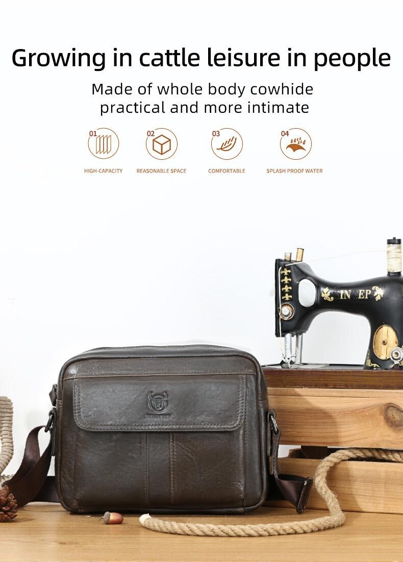 Genuine Leather Crossbody Bag for Men Double-Layer Laptop Bag Fit for 11″ Pad