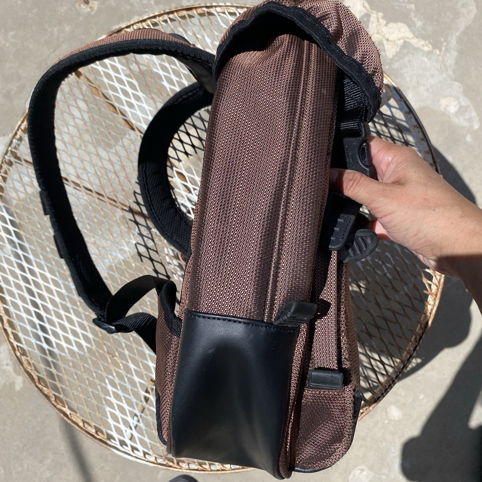 Tumi T2 Backpack Copper Ballistic Nylon & Leather Bottom Padded Straps